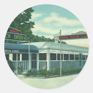 Vintage Restaurant, Retro Rhinebeck Roadside Diner Runder Aufkleber