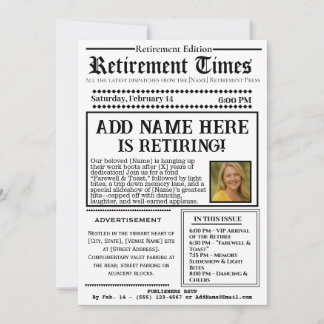 Vintage “Retirement Times” Newspaper Invitation Einladung