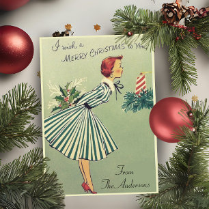 Vintage Retro 1950er Weihnachtsdame Custom Feiertagskarte