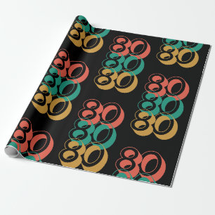 Vintage Retro 1980 Rot Grün Gelb Geschenkpapier