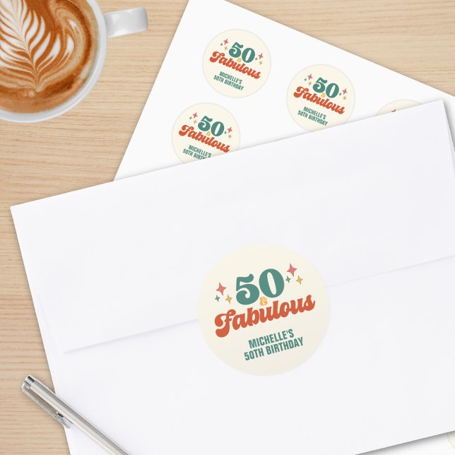 Vintage Retro 50 And Fabulous Birthday Runder Aufkleber (Von Creator hochgeladen)