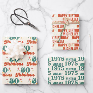 Vintage Retro 50 und fantastischer Geburtstag Geschenkpapier Set