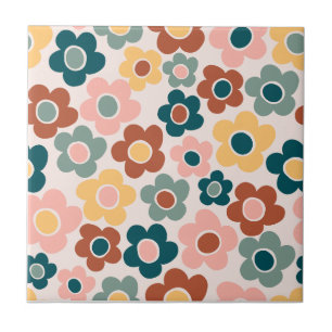 Vintage Retro 60er Jahre Bunte Blumenkraft Fliese