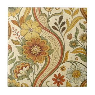 Vintage Retro 70er Jahre Flower Power Gelbe Blumig Fliese
