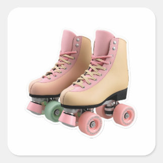 Vintage Retro 70s Pastel Roller Skates Die-Cut Sti Quadratischer Aufkleber