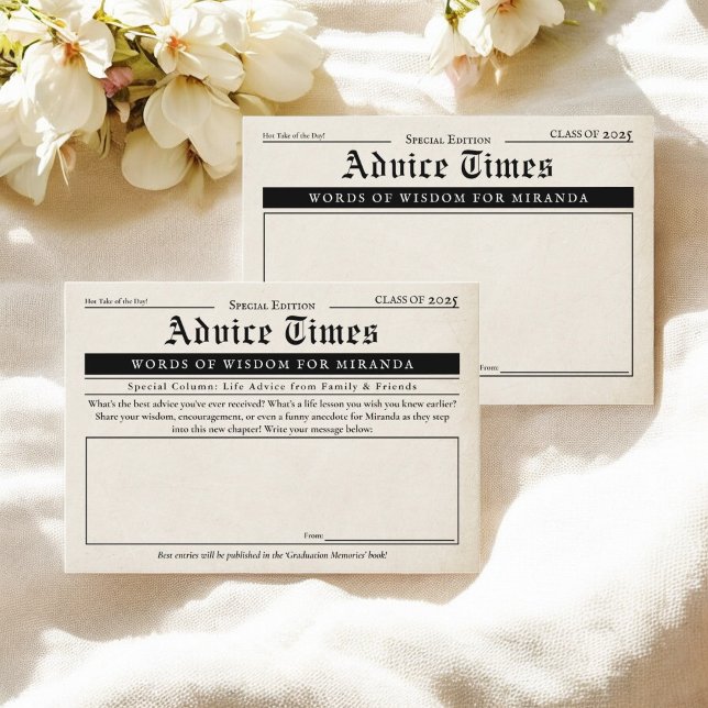 Vintage Retro-Abschluss-Beratung und Wünsche Begleitkarte (Vintage Newspaper Retro Graduation Advice & Wishes Enclosure Card)