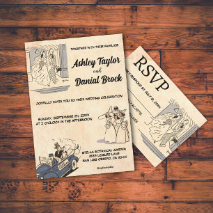 Vintage Retro Alte Romantische Comic Rustikale Hoc Einladung