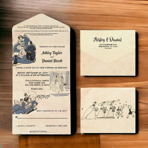 Vintage Retro Alte Romantische Comic Stilvolle Hoc All In One Einladung
