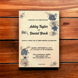 Vintage Retro alte rustikale Botanische Blumenhoch Einladung