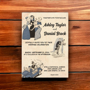 Vintage Retro Alte Rustikale Chic-Comic-Hochzeit Einladung