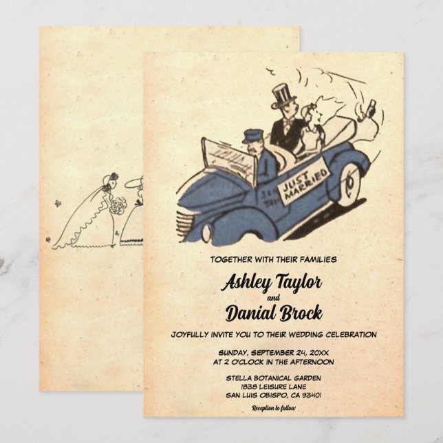 Vintage Retro Alte Rustikale Paare Alte Hochzeit Einladung (Vorne/Hinten)