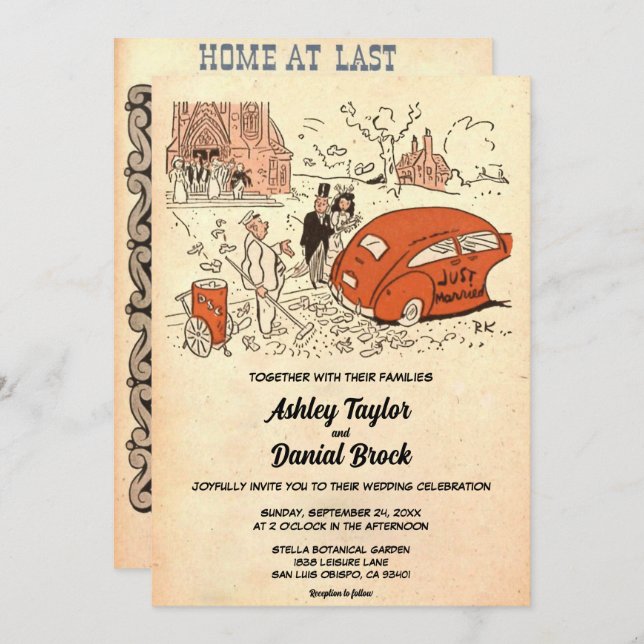 Vintage Retro Alte stilvolle romantische romantisc Einladung (Vorne/Hinten)