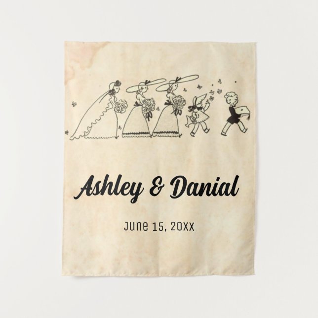 Vintage Retro Alte Zeremonie Braut Rustikale Hochz Wandteppich (Vorderseite)