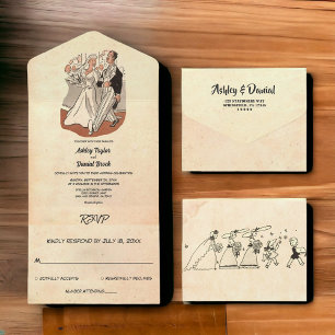 Vintage Retro Altes Comic Hochzeit All In One Einladung
