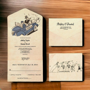 Vintage Retro Altes Paar Gerade Verheiratet 50er H All In One Einladung