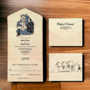 Vintage Retro Altes Rustikales Paar Romantische Ho All In One Einladung