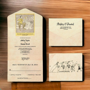 Vintage Retro Altes sonniges Paar Rustikale Hochze All In One Einladung