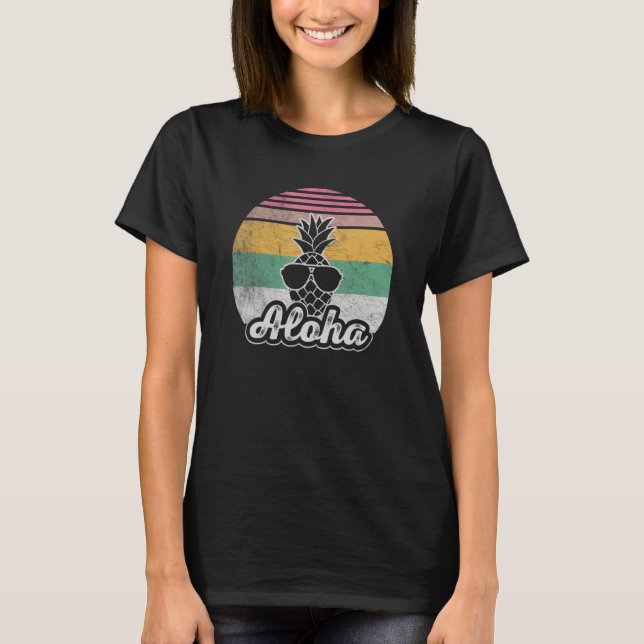 Vintage Retro Ananas Hawaiian Aloha Sonnenbrille T-Shirt (Vorderseite)