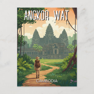 Vintage Retro Angkor Wat Kambodscha Postkarte