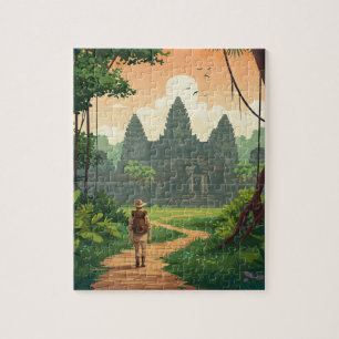 Vintage Retro Angkor Wat Kambodscha Puzzle