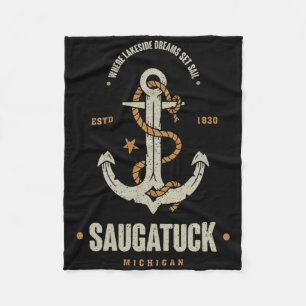 Vintage Retro Anker Saugatuck Michigan Bootfahren  Fleecedecke