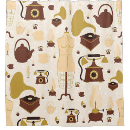 Vintage Retro-Antiqua-Phonograph Mannequin sepia Duschvorhang