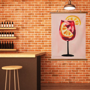 Vintage Retro Aperol Spritz Italienischer Cocktail Wandteppich Mit Holzrahmen