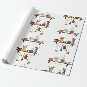 Vintage Retro-Aquarell-Küchenutensilien Geschenkpapier