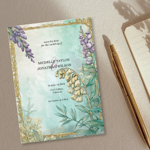 Vintage Retro Art Nouveau Botanical Heiratsankündi Einladung