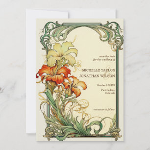 Vintage Retro Art Nouveau Botanical Heiratsankündi Einladung
