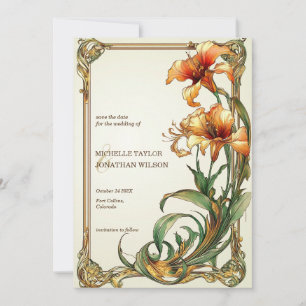 Vintage Retro Art Nouveau Botanical Save-the-Date- Einladung
