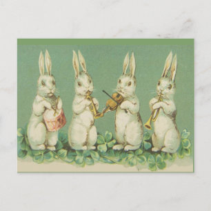 Vintage Retro Art Ostern Hase Hasen Orchester Feiertagspostkarte