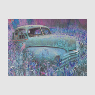 Vintage Retro Auto Teal Blau Rustikal Alte Kunst Seidenpapier