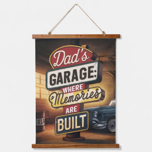 Vintage Retro-Automobilschild 'Dad's Garage' Wandteppich Mit Holzrahmen