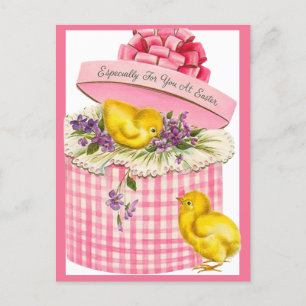 Vintage Retro-Babyküken in einer Hutbox Ostern Feiertagspostkarte