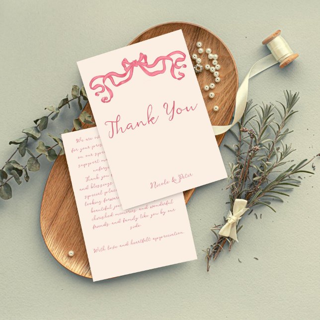 Vintage Retro-Band-Hochzeit Dankeskarte (Hand drawn vintage retro ribbon bow scribble wedding thank you card hand writing thank you card pink)