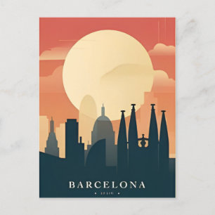vintage retro Barcelona Spanien Reise Kunst Postkarte