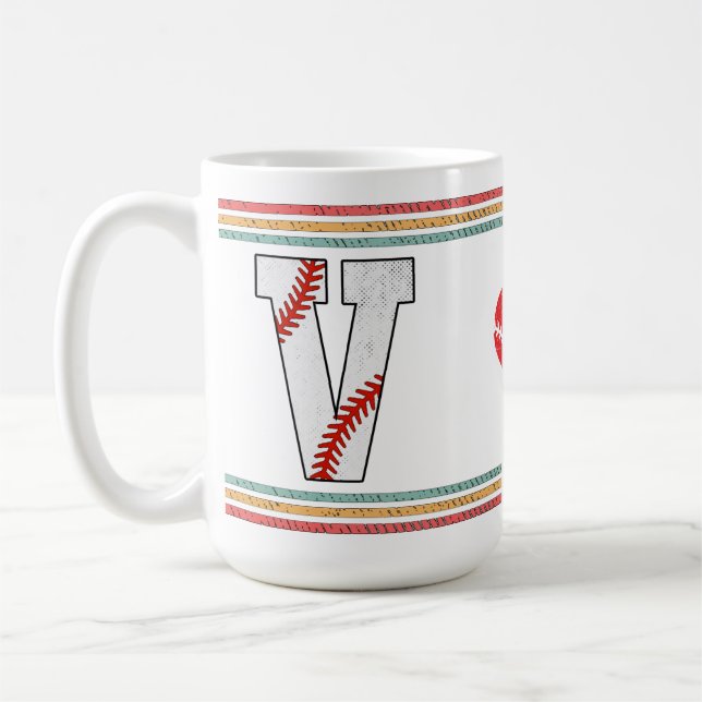 Vintage Retro Baseball-Buchstabe V-Design Kaffeetasse (Links)