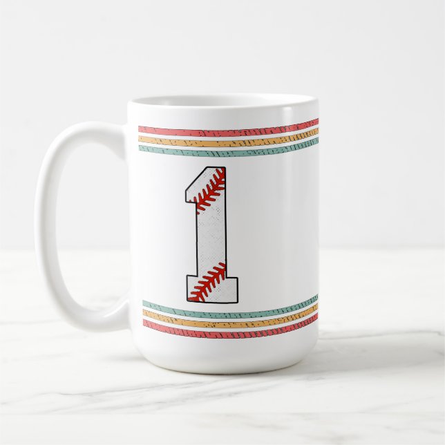 Vintage Retro Baseball Nummer 1 Design Kaffeetasse (Links)