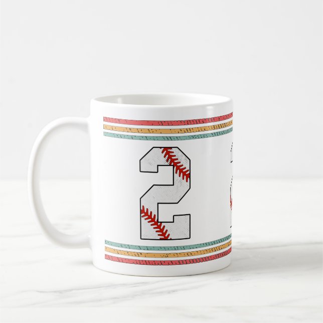 Vintage Retro Baseball Nummer 2 Kunstwerk Kaffeetasse (Links)