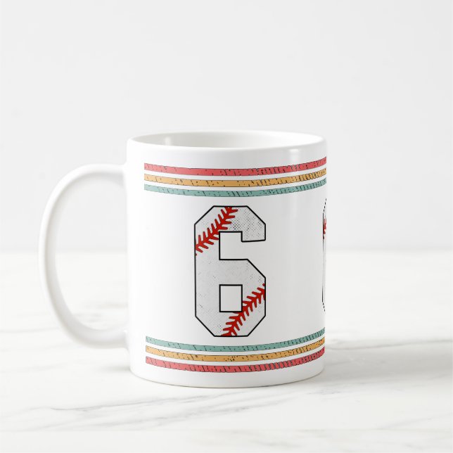 Vintage Retro Baseball Nummer 6 Old School Kaffeetasse (Links)