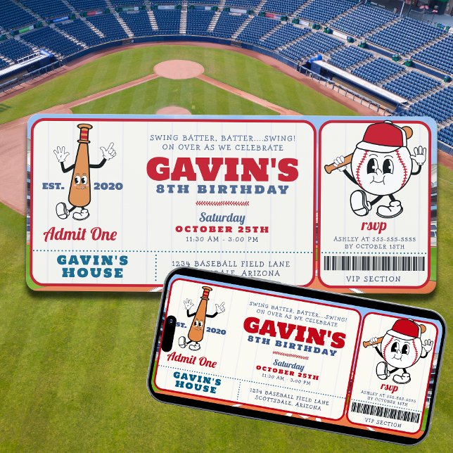 Vintage Retro Baseball Ticket Sport Geburtstagspar Einladung (Von Creator hochgeladen)
