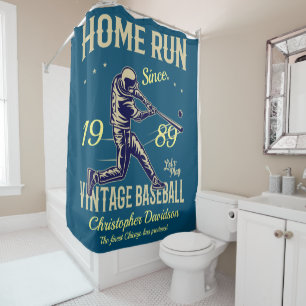 Vintage Retro Baseball Zuhause Führen Sie Ihren Na Duschvorhang