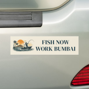 Vintage Retro Beige Fisch Jetzt Arbeit Bumbai Autoaufkleber