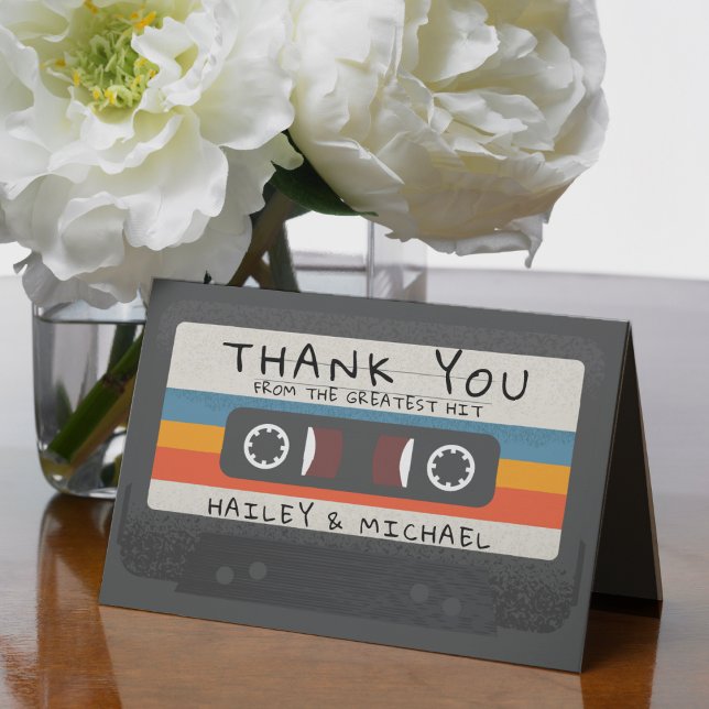Vintage Retro Beste Hit Cassette Tape Hochzeit Dankeskarte (Vintage Retro Greatest Hit Cassette Tape Wedding Thank You Card
)