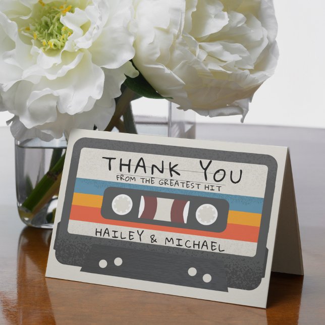 Vintage Retro Beste Hit Cassette Tape Hochzeit Dankeskarte (Vintage Retro Greatest Hit Cassette Tape Wedding Thank You Card
)