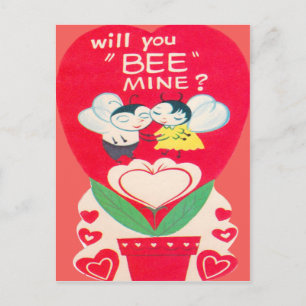 Vintage Retro Bienen-Paarevalentine-Karte Feiertagspostkarte