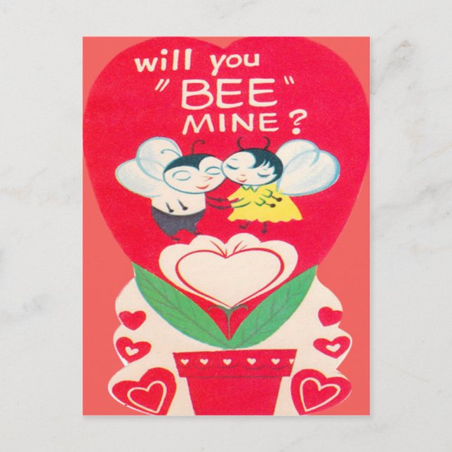 Vintage Retro Bienen-Paarevalentine-Karte Feiertagspostkarte (Vorderseite)