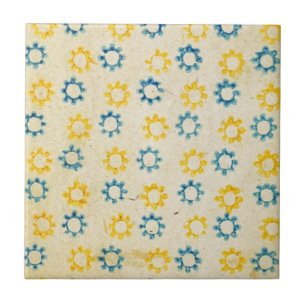 Vintage Retro Blau- und Gelb-Sonne-Schablonentextu Fliese
