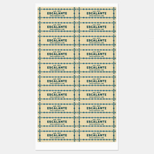 Vintage Retro Blue Gem Border auf Beige Custom Etiketten
